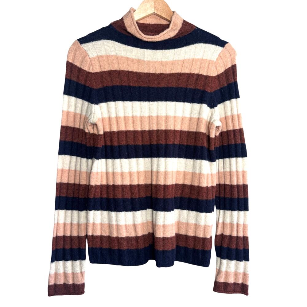 Madewell Striped Ribbed Mock Neck Sweater Small Multicolor Merino Wool Blend